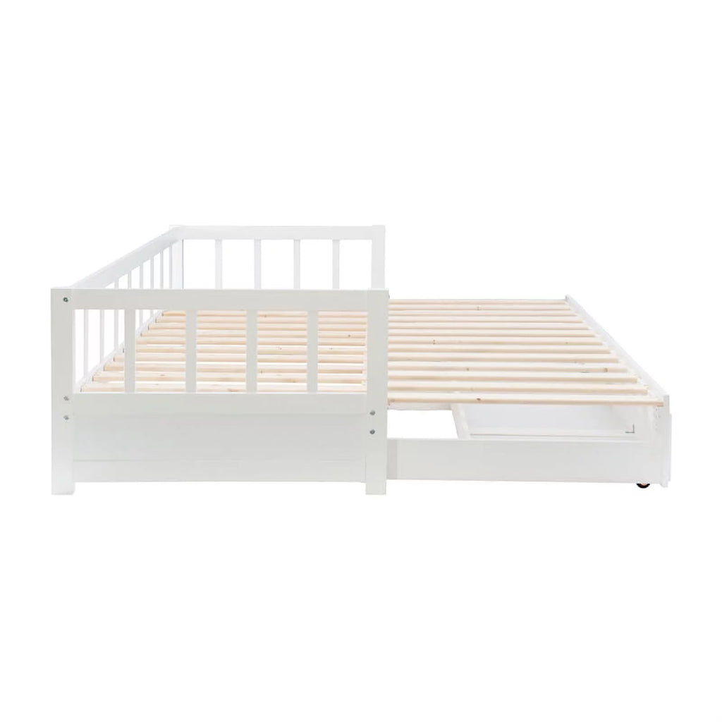White Wood Storage Trundle Daybed U223