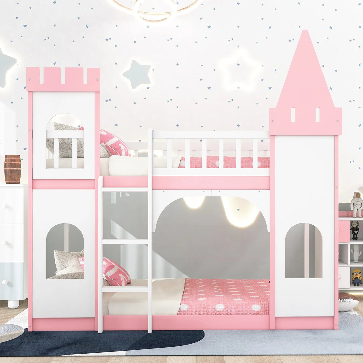 Twin Over Twin Bunk Bed with Ladder Pink Z1550