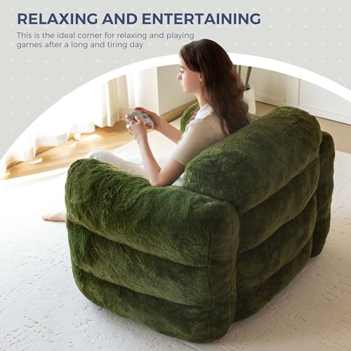 Green Oversized Fluffy Bean Bag Sofa J68683