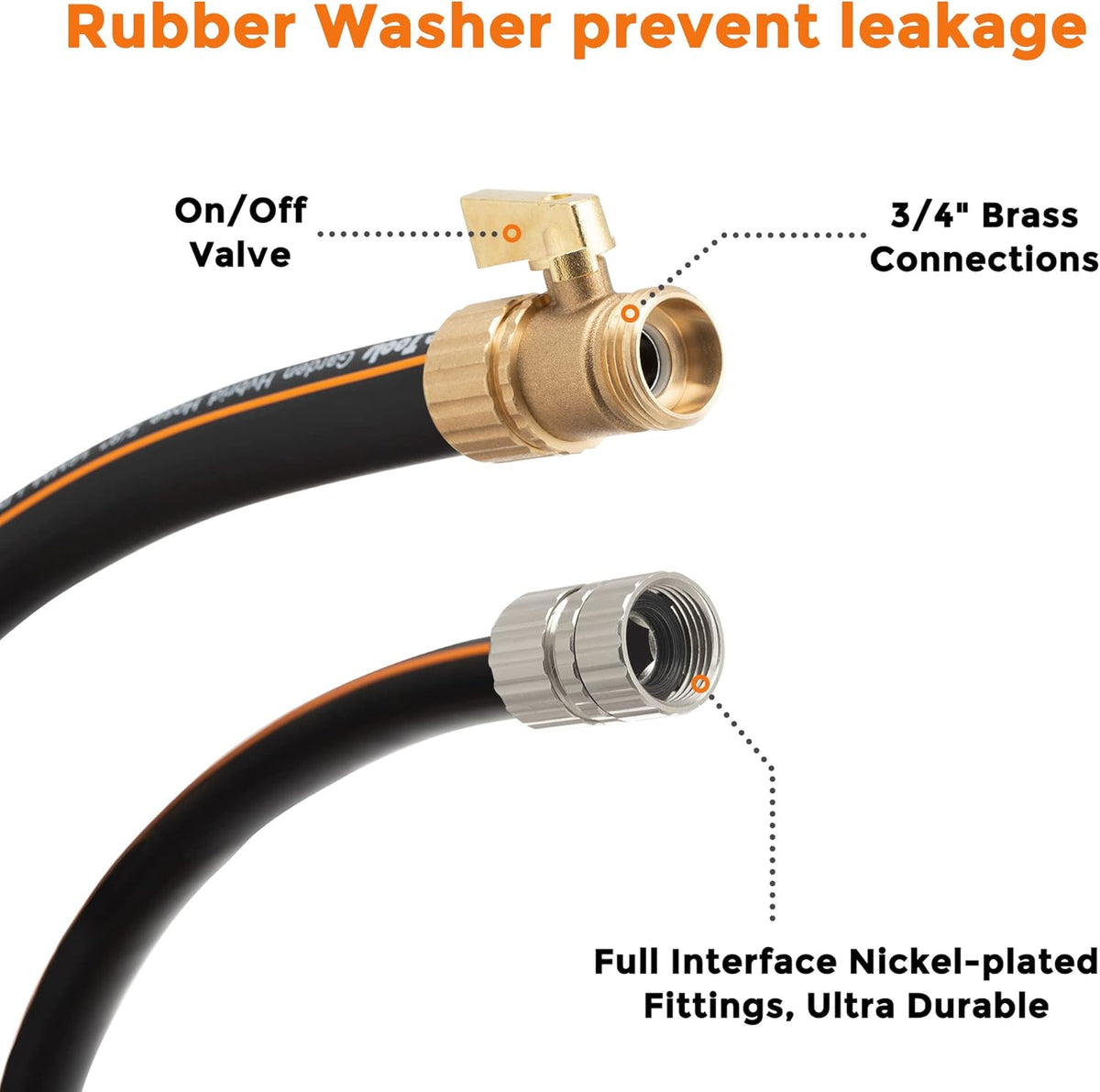 Hybrid Garden Hose 50 ft x 5/8", Heavy Duty Rubber Water Hose, 3/4" Brass Connector with Shut off Valve, Pack of 2 A65574