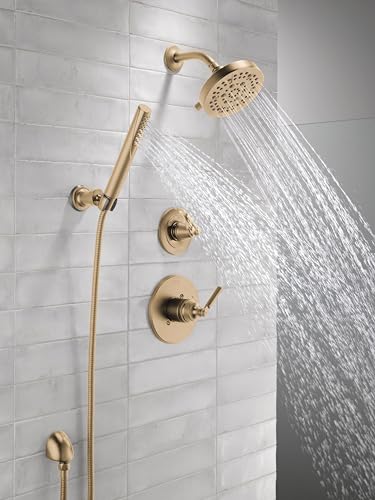 3-Setting Gold Shower System Including Shower Head, Handheld Shower, Shower Handle, Shower Diverter and Shower Valve Kit, Champagne Bronze U43231