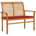Teak Wood Patio Bench with Red Cushion Q18724