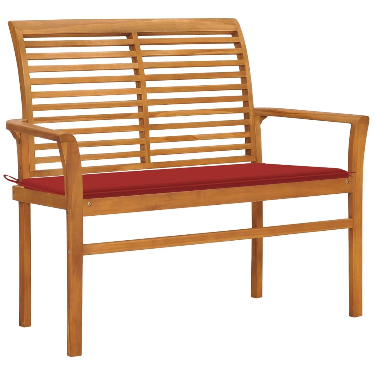 Teak Wood Patio Bench with Red Cushion Q18724