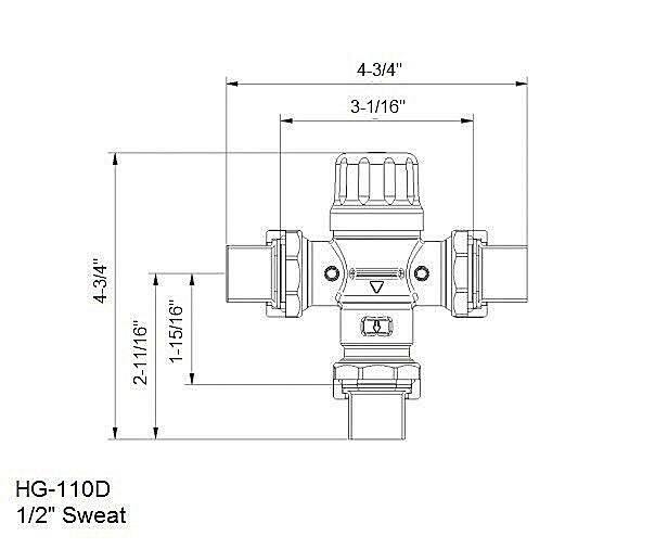 1/2x22 Lead Free Thermostatic Mixing Valve X1480