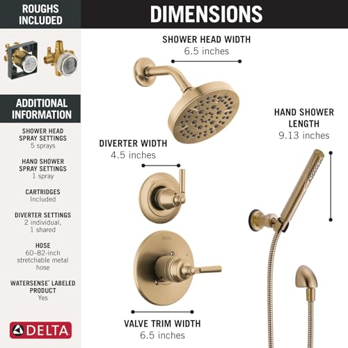 3-Setting Gold Shower System Including Shower Head, Handheld Shower, Shower Handle, Shower Diverter and Shower Valve Kit, Champagne Bronze U43231