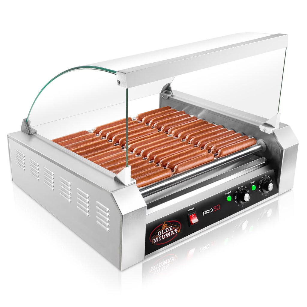 30 Hot Dog 11 Roller Grill Cooker Machine 1200-Watt With Cover F971