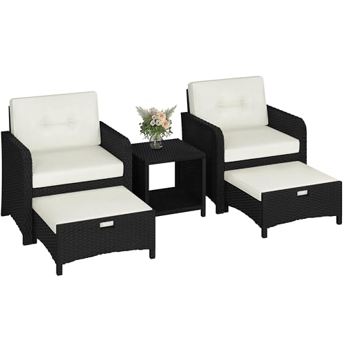 5 Piece PE Wicker Patio Conversation Set with Cushions U6614