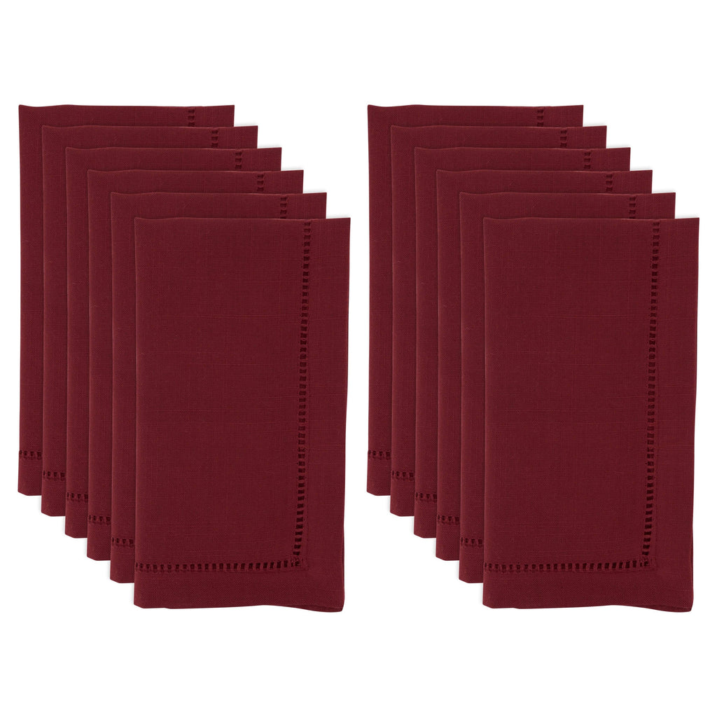 Burgundy Hemstitch Border Dinner Napkin Set of 12 E515