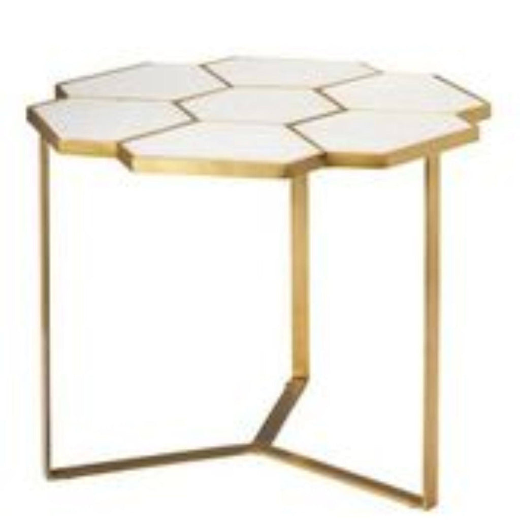 White Marble and Brass Metal Side Table F183242