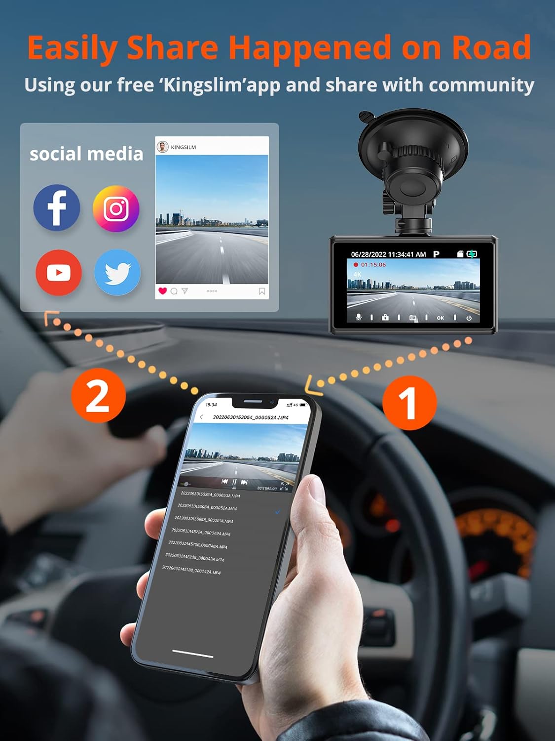 4K Front and Rear Dual Dash Cam with WiFi, Night Vision, Black Z671088