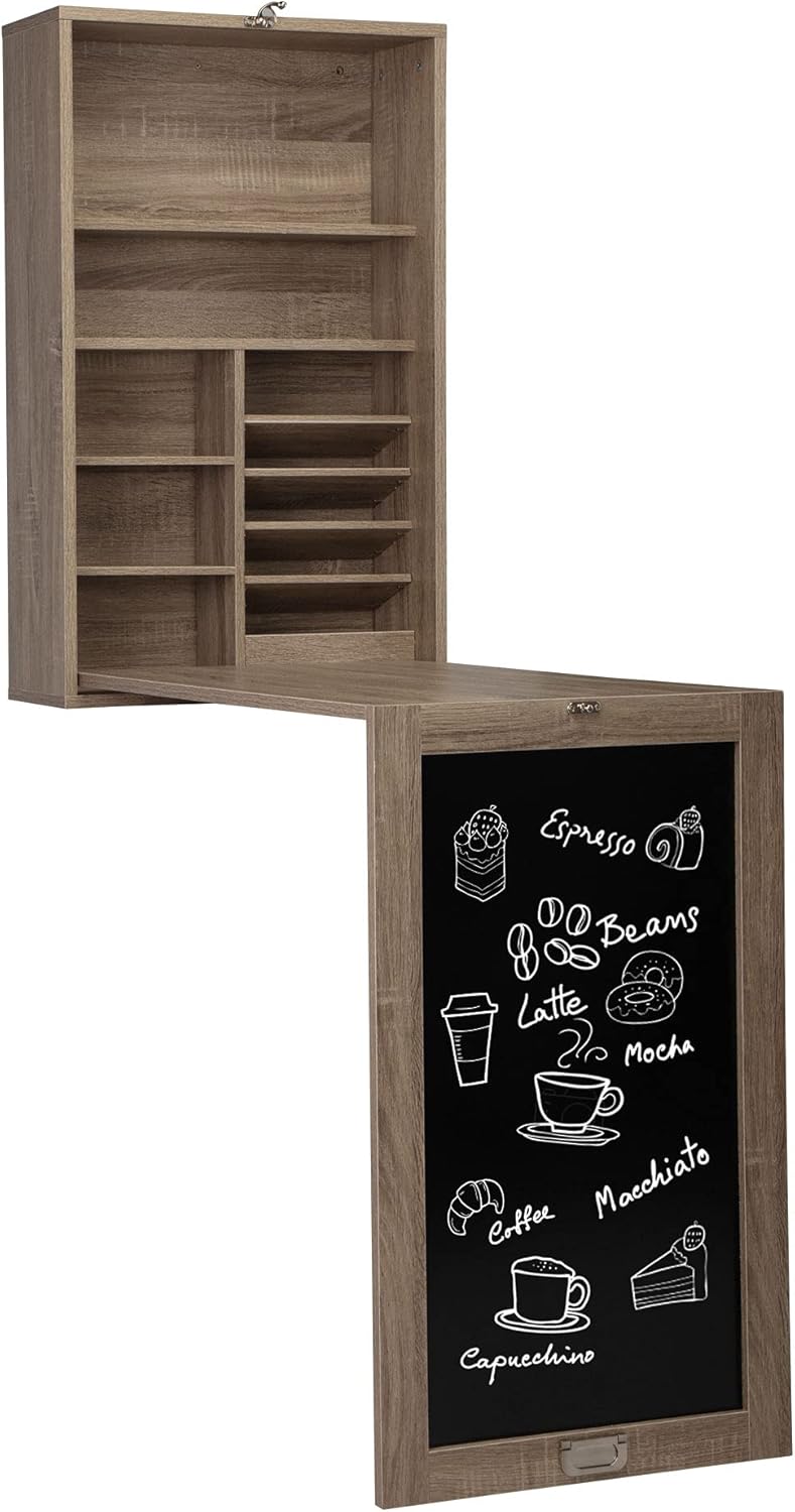Wall Mounted Desk Fold Down Table Craft Cabinet with Storage Shelves V875287