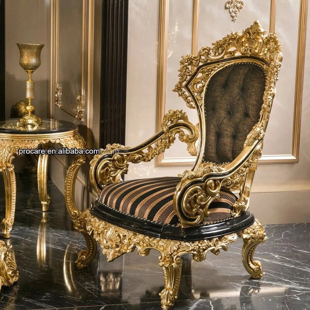 Black Gold Hand Carved Sofa Set W493423