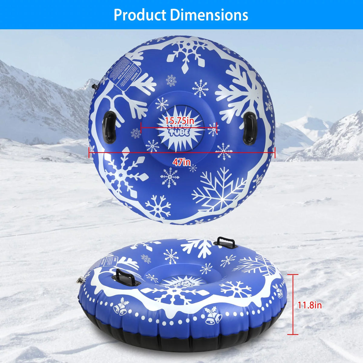 Blue 47 Inch Inflatable Snow Sled with Handles B33696