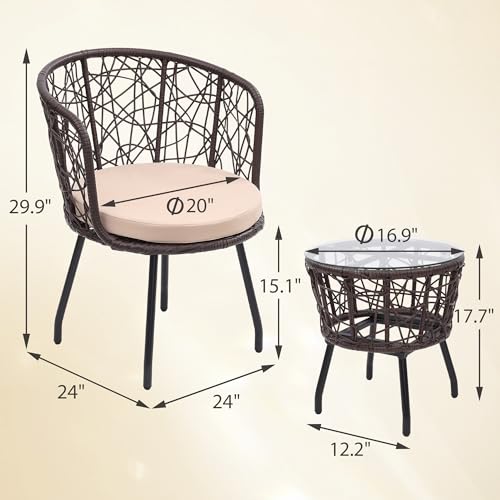 3 Pieces Beige All-Weather Wicker Patio Bistro Set S76425