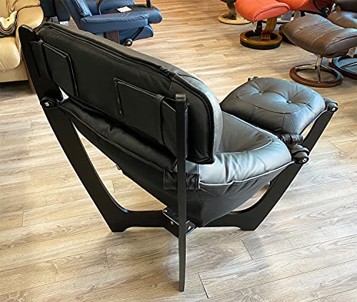 Black Leather Chair and Ottoman B3997
