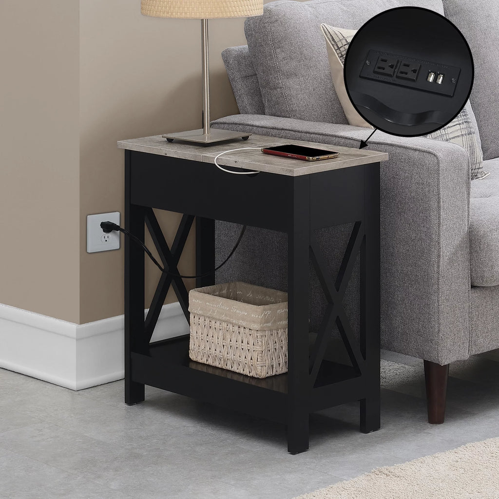 Flip Top End Table with Charging Station and Shelf Z2104
