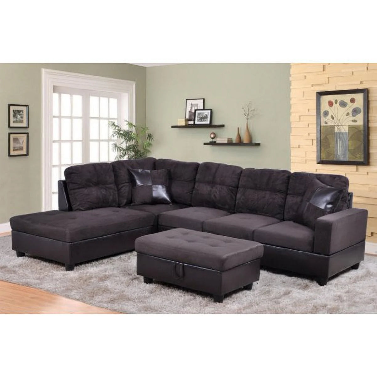 103.5" Wide Corner Microfiber Sectional Sofa with Storage Ottoman D519659