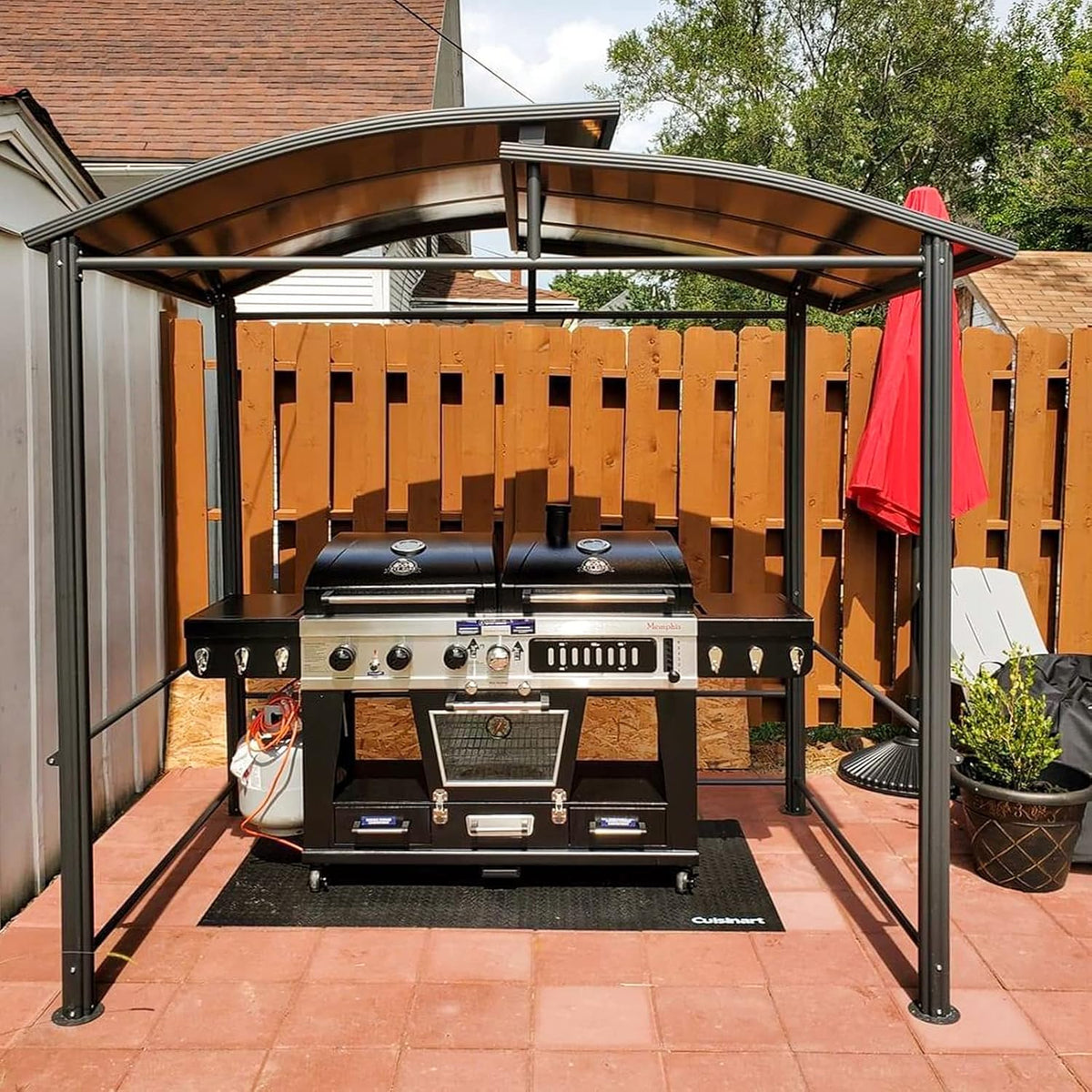 8'x5' Steel Frame Double-Tier Polycarbonate Top Grill Gazebo with Shelves I4490