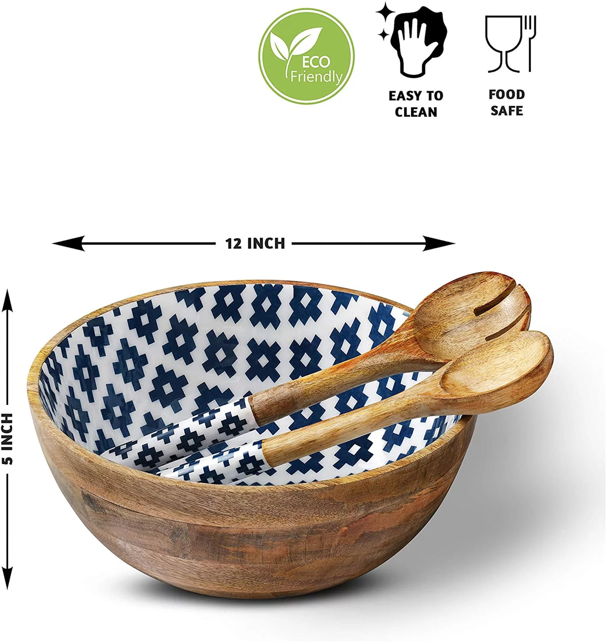 Mango Wood Salad Bowl with Serving Tongs H27291