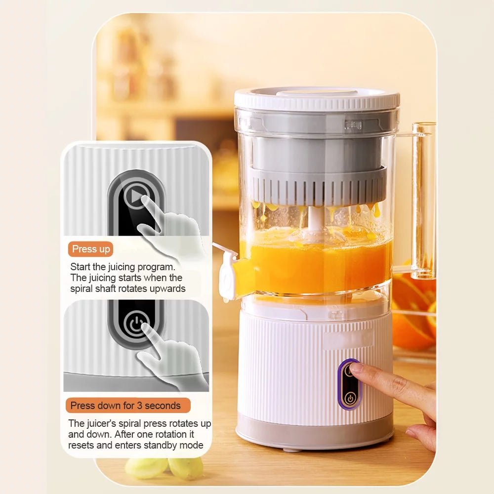 Electric Citrus Juicer Squeezer with Pulp Basket, 300ml, USB Charging, BPA-Free (White) L152