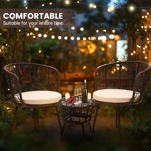 3 Pieces Beige All-Weather Wicker Patio Bistro Set S76425