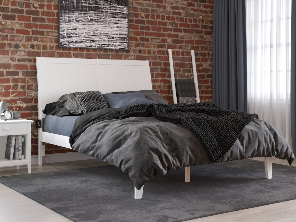Queen Wood Platform Bed Frame with Sleigh Headboard, White U977278