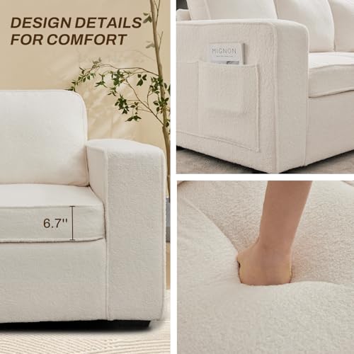 80'' Grey Linen 3-Seater Sofa with Side Pocket Y181614