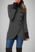 Solid Buttons Polo Collar Outerwear E67049