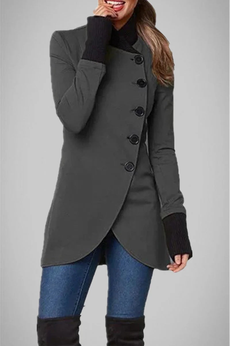 Solid Buttons Polo Collar Outerwear E67049