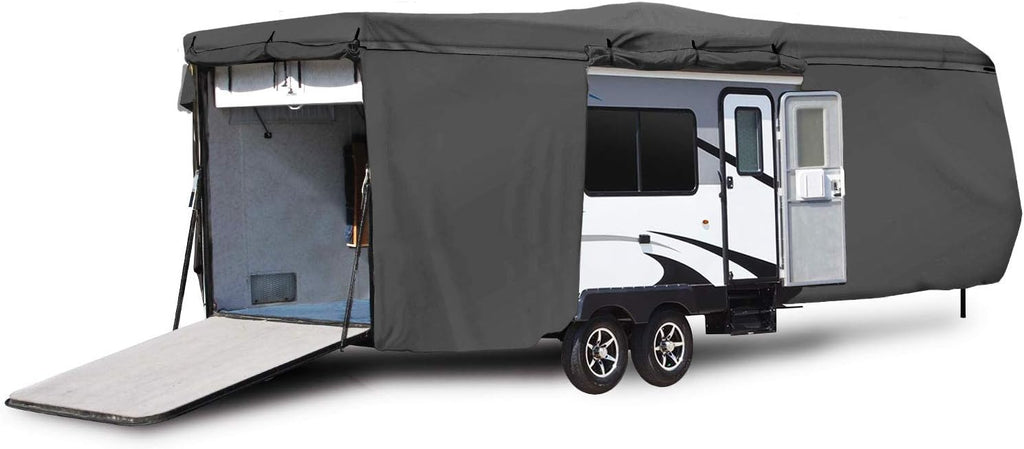 Waterproof RV Cover Fits Length 27'-30' Travel Trailer Camper with Zippered Panels J656826