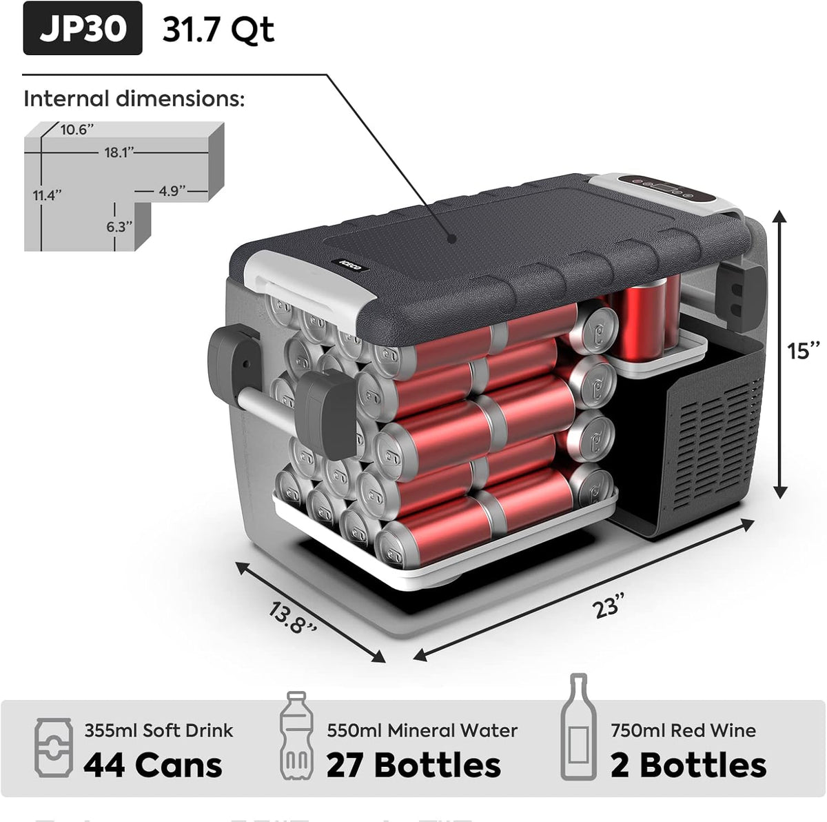 Portable Refrigerator Car Fridge Freezer, 31 Liters Compact Refrigerator F324833