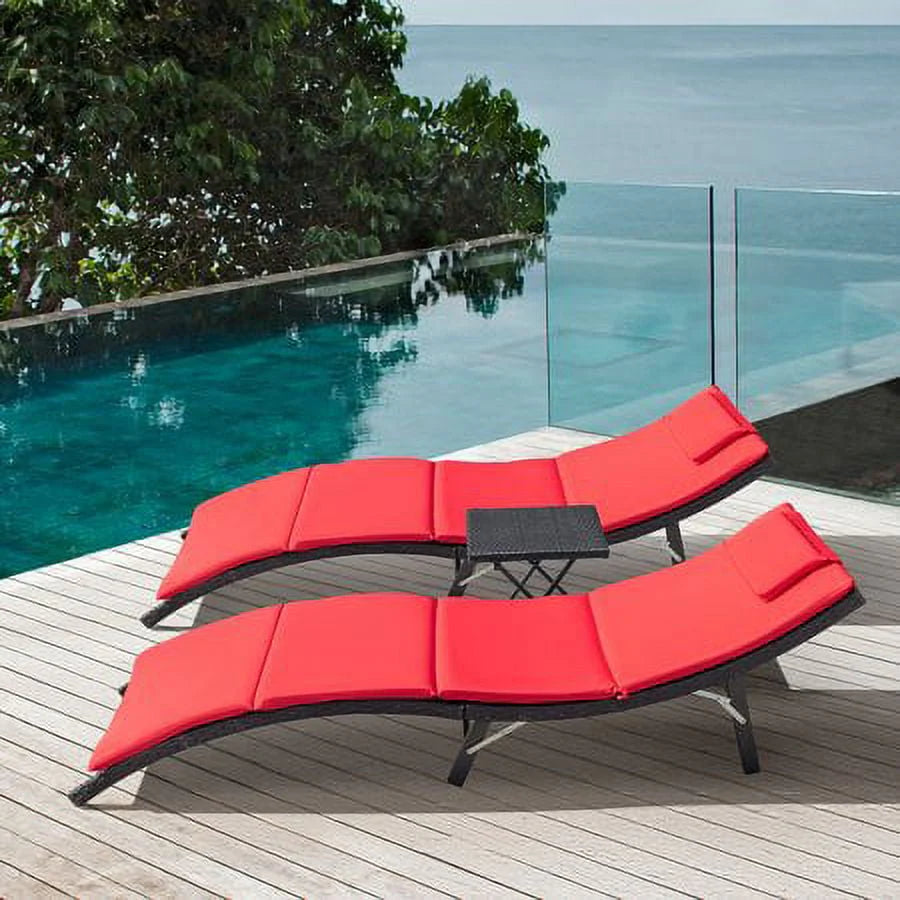 3 Pieces PE Rattan Folding Patio Chaise Chair Set with Table Z637387