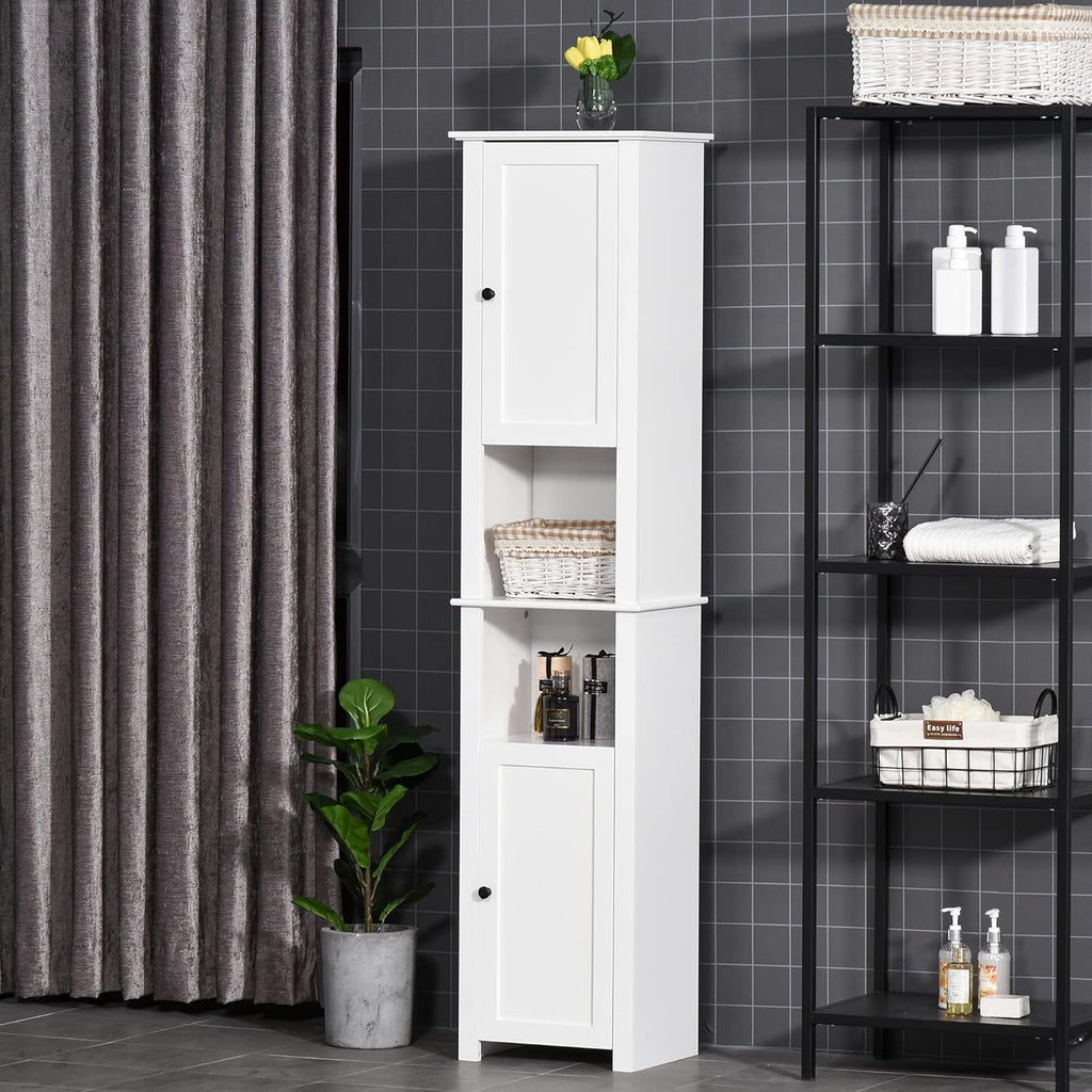 White Freestanding Bathroom Storage Cabinet with 2-Tier Shelf and 2 Cupboards W85094