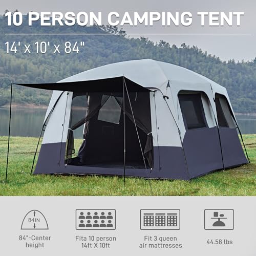 10 Person Blackout Camping Tent with Rainfly and Carry Bag I409