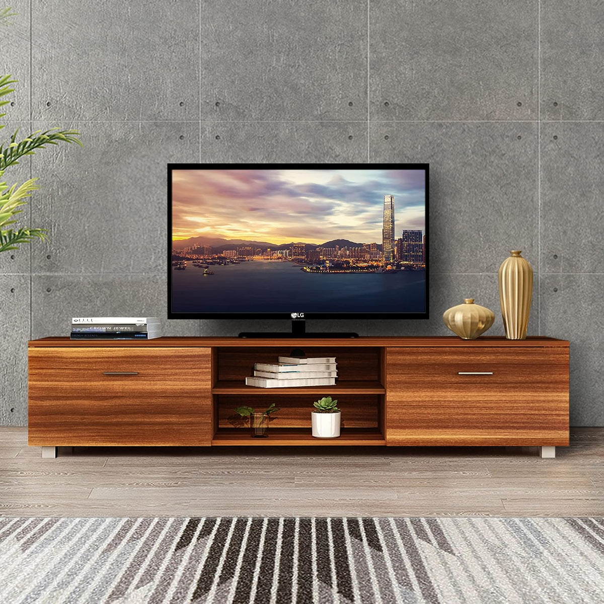 White and Black TV Stand with LED Lights T63908