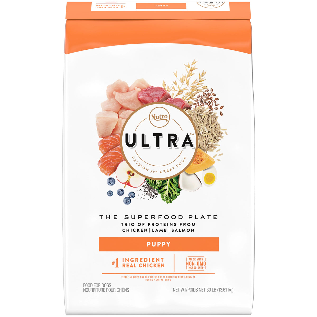 30 Lb. Bag High Protein Dry Puppy Food with Chicken Lamb Salmon M234