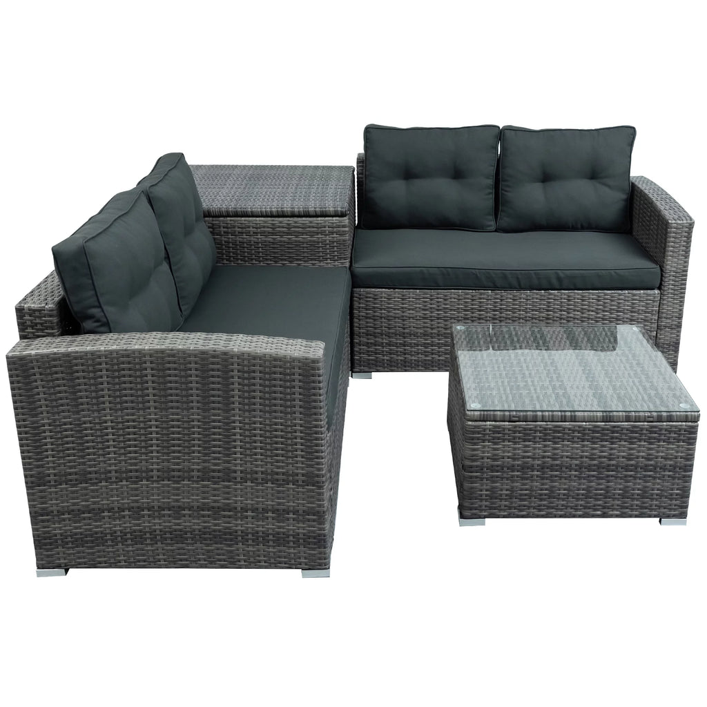 4Pcs All-Weather Rattan Wicker Patio Furniture Set with Storage Box & Table O595003