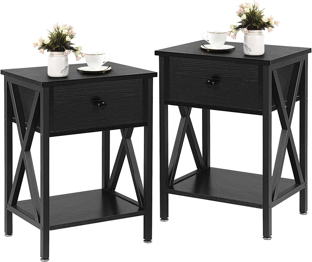 Set of 2 Antique Black Side Table with Storage Cabinet B705
