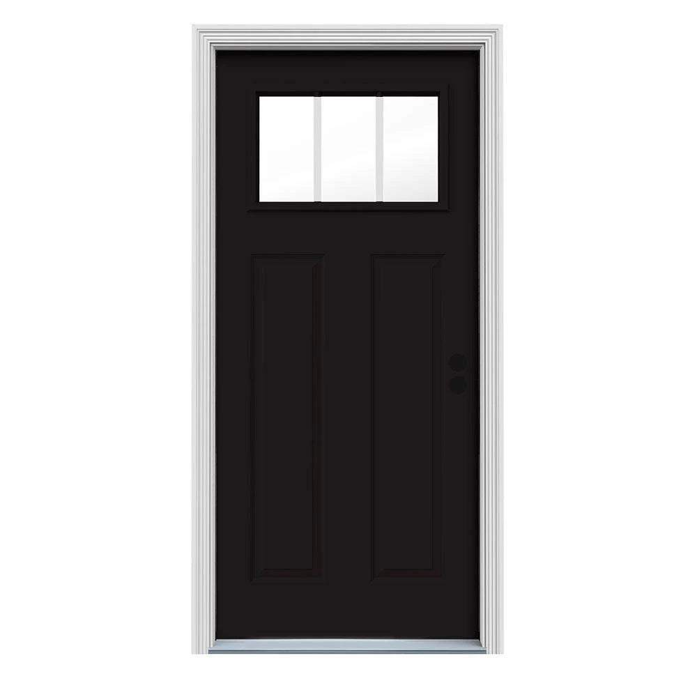 36 in. x 80 in. Black Painted Steel Prehung Front Door B5994