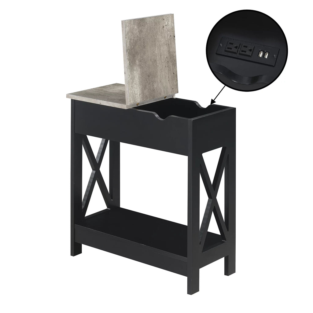 Flip Top End Table with Charging Station and Shelf Z2104