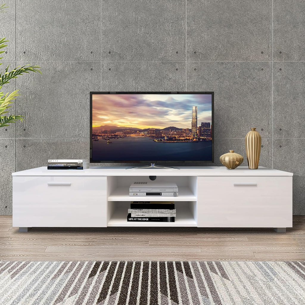 White and Black TV Stand with LED Lights T63908