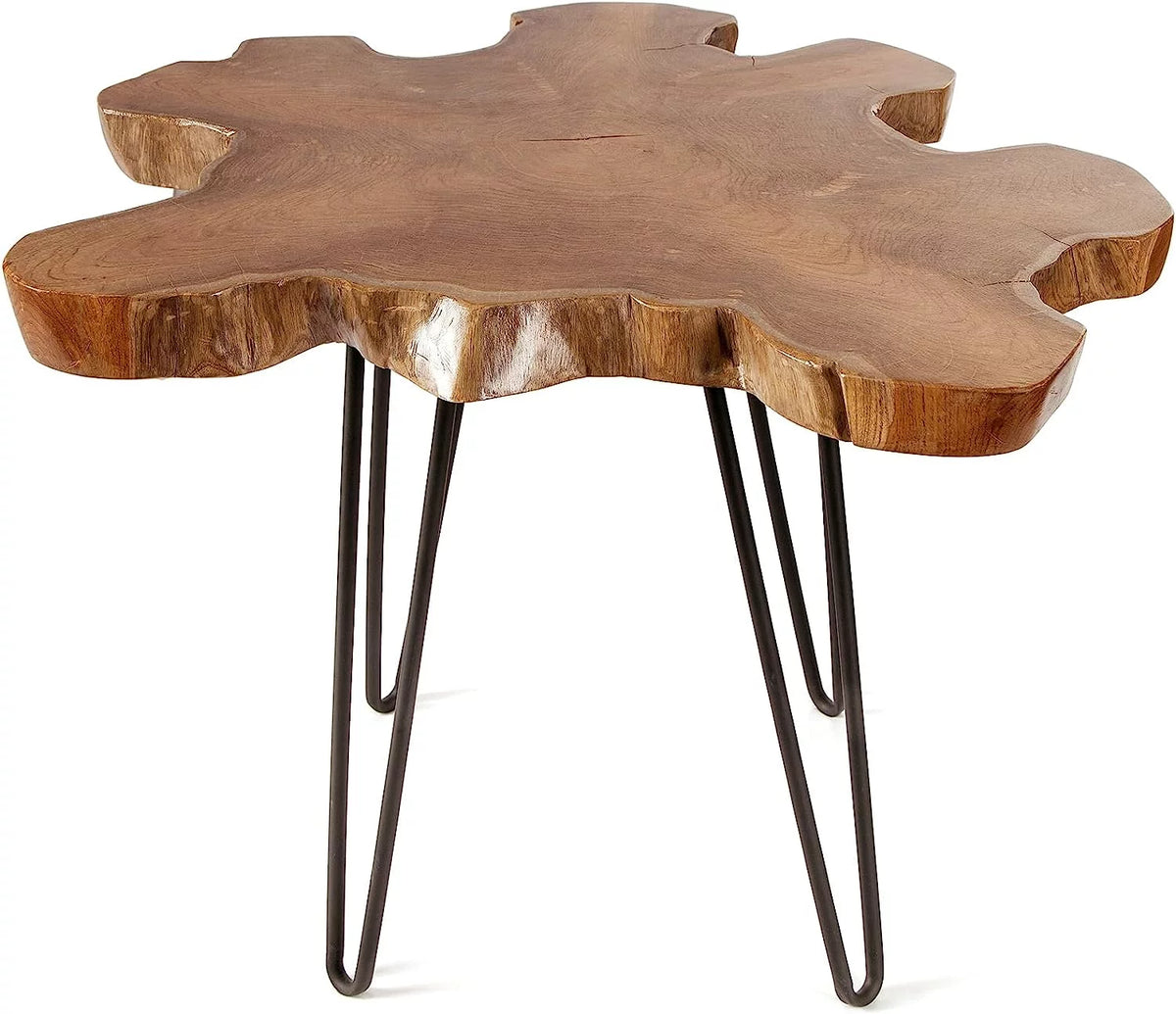 Natural Teak Live Edge Coffee Table with Hairpin Legs Z618