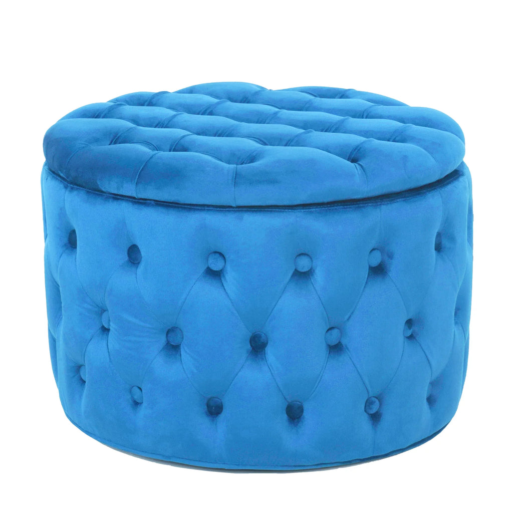 Blue Velvet Round Storage Ottoman T2647