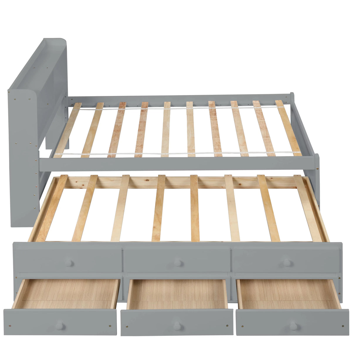 Twin Size Wooden Platform Bed with Trundle and 3 Storage Drawers A570