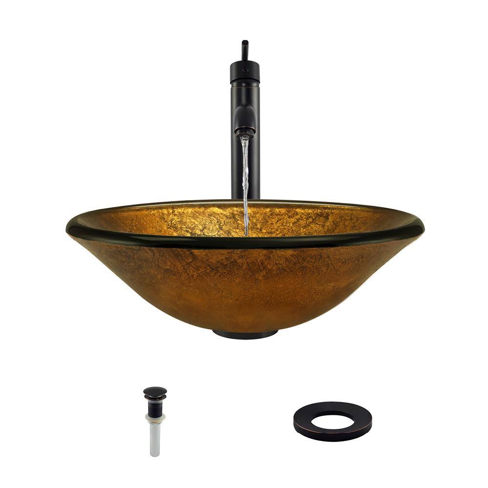Vessel Sink Ensemble with Antique Bronze Finish Faucet, Pop-Up Drain, and Sink Ring K4704