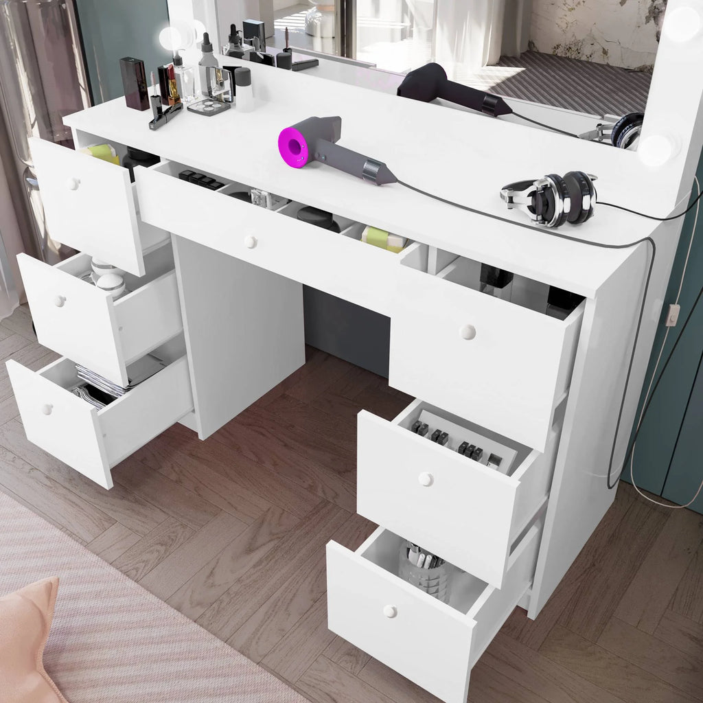 White Modern Makeup Vanity with Lights N5031