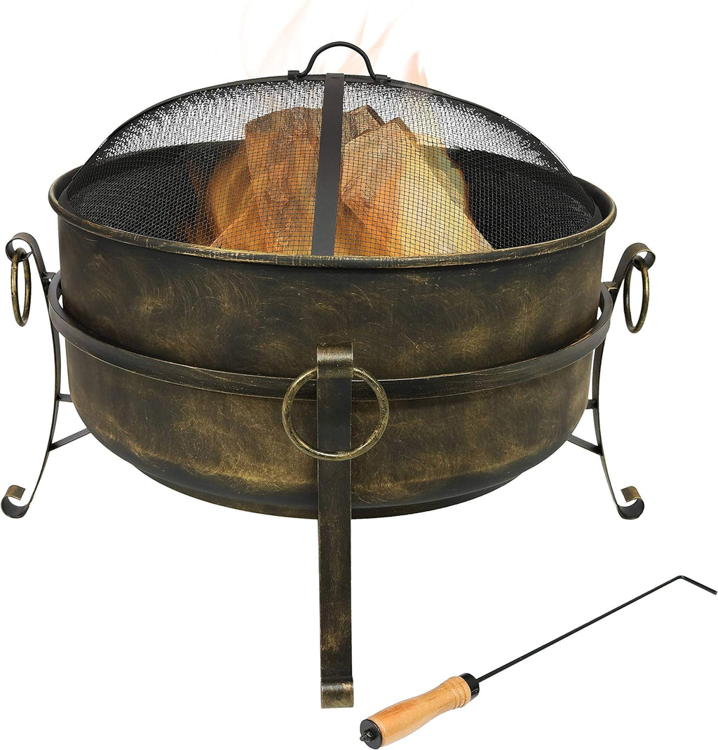 24-Inch Wood-Burning Fire Pit with Spark Screen, Poker, and Grate W841803
