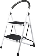 2 Step Folding Ladder with Arc-Shaped Handrail Metal Anti-Slip Base Wide Pedal Lightweight 330 LB Capacity Pack of 2 X834566