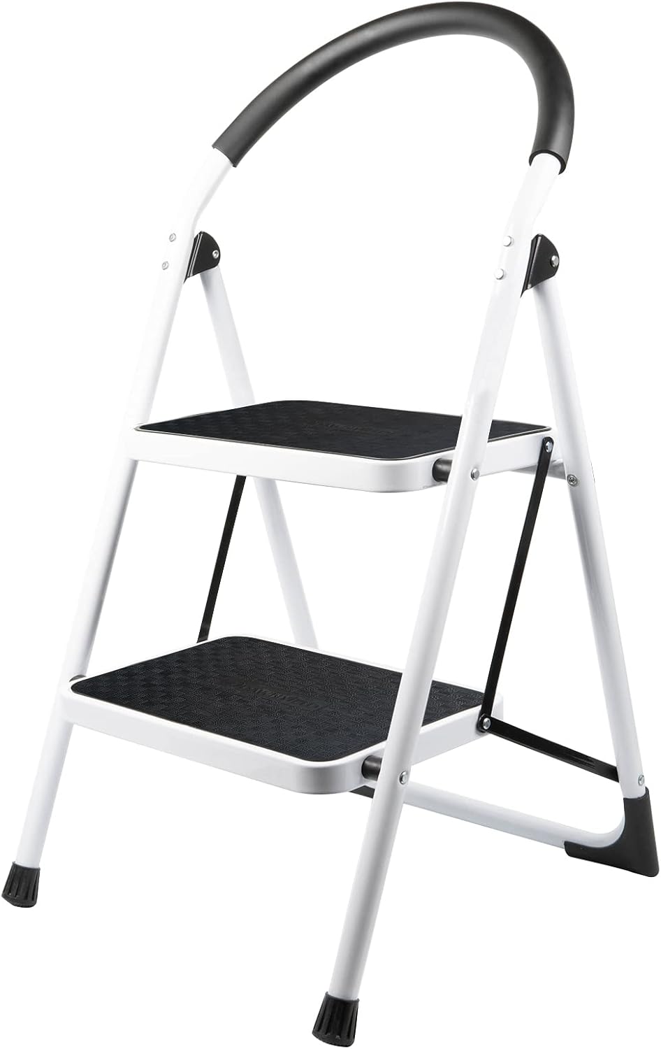 2 Step Folding Ladder with Arc-Shaped Handrail Metal Anti-Slip Base Wide Pedal Lightweight 330 LB Capacity Pack of 2 X834566