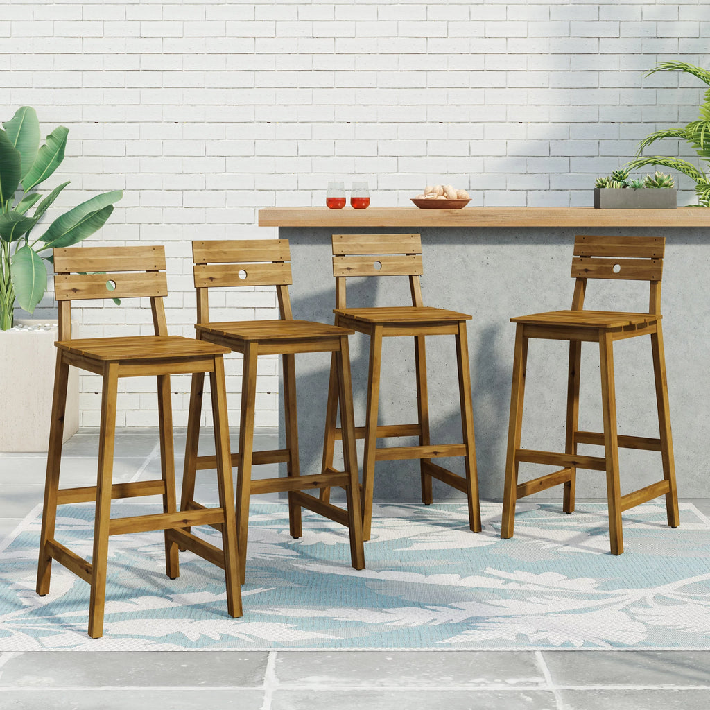 Acacia Wood Backed Barstools, Set of 4 F670795